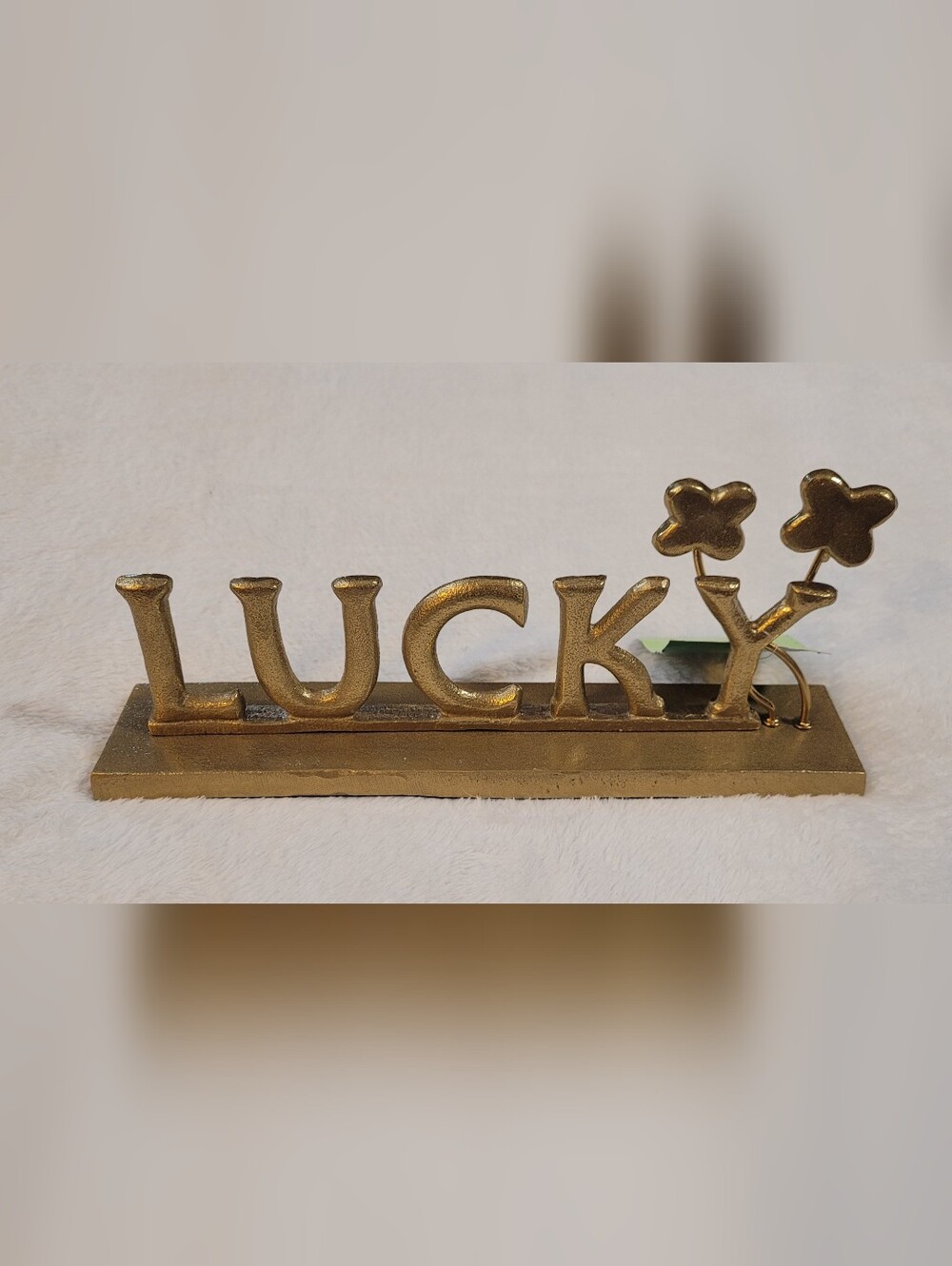 Kohl's Gold Metallic 'LUCKY' Tabletop Accent 4"×11"